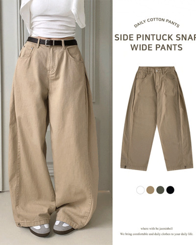 틴즈 사이드 핀턱 밑단 스냅버튼 조거 와이드 팬츠