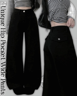 블랙코튼뒷포켓포인트일자와이드팬츠