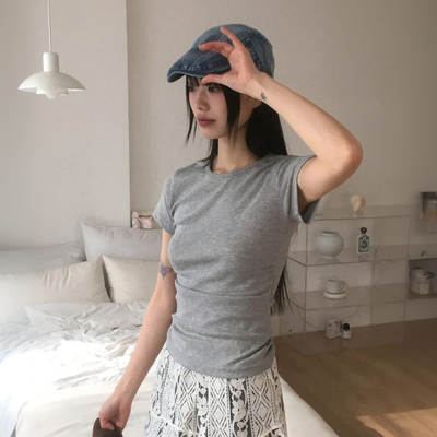 サイドシャーリングUネック半袖Tシャツ(6color)