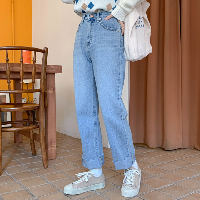 ストレートハイウェストデニムパンツ