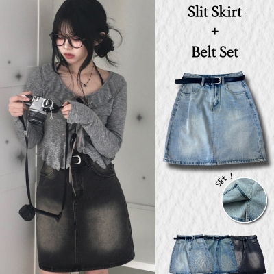 【タグ付き♡未使用】サンドロ　デニム♡ツイード　ドッキングスカート ベルト付き】ウォッシングミディデニムスカート｜ミディ/ロング