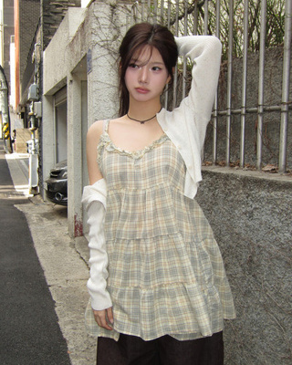 フリルチェックティアードワンピース