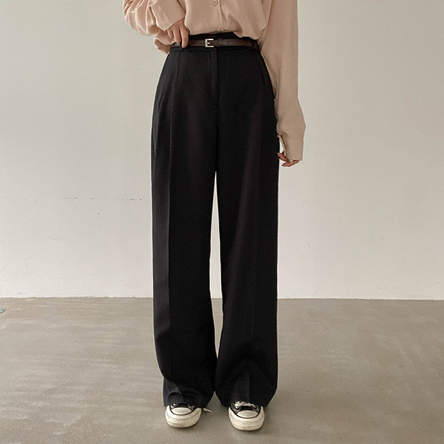 Sona ピンタックベルトワイドスラックス 10代 代女性ファッション韓国通販