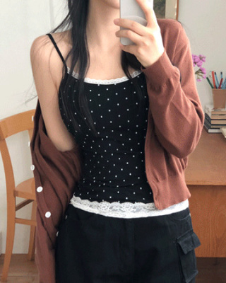 【カップ付き】ドットスリムフィットキャミ