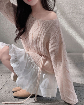 베비 펀칭 보트넥 루즈핏 니트