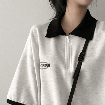 ジップアップバイカラー半袖Tシャツ｜半袖Tシャツ｜韓国ファッション