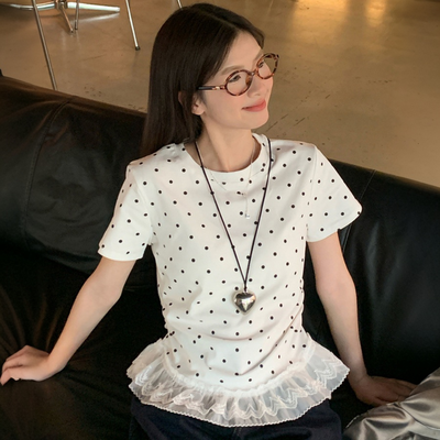 ドットフリルラウンド半袖Tシャツ