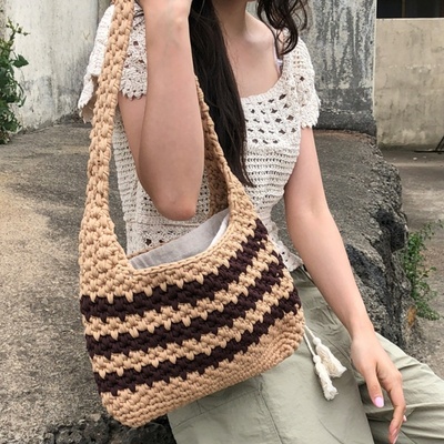 ストライプニットショルダートートバッグ