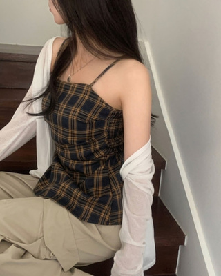 모리 체크 레이어드 뷔스티에 나시 미니원피스 3color