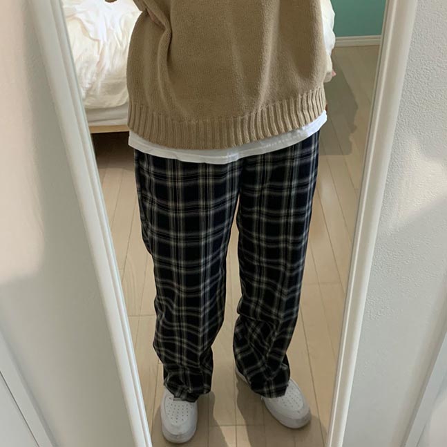 チェックワイドバンディングパンツ