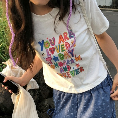 半袖Tシャツ レタリングクロップ半袖Tシャツ