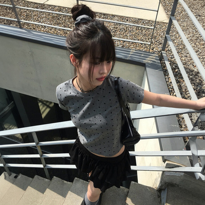 【シュシュ付き】ドットスリム半袖Tシャツ