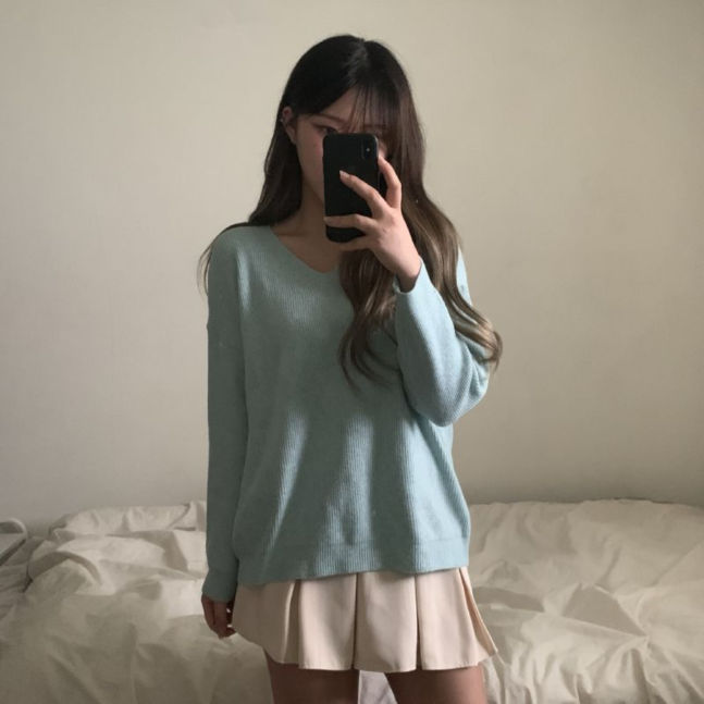 Vネックリブニット 6colors