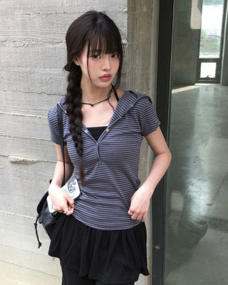 スナップフード半袖Tシャツ