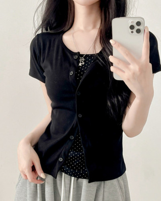 ドットレイヤードカーディガン半袖Tシャツ