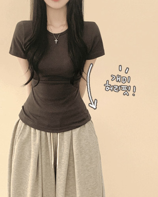 레전드 잘록허리 사이드셔링 슬림핏 여름 캡소매 반팔티셔츠