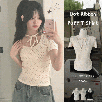 ドットリボンパフ半袖Tシャツ