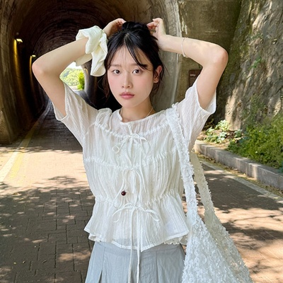 リボンアクセント半袖ブラウス 夏のお出かけに最適✿女子会デートに 楽天市場】安心の透け防止素材！取外し可能なリボン付き半袖