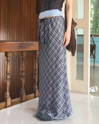 チェックシフォンストリングロングスカート