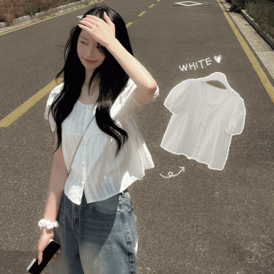 レースパンチングパフ半袖ブラウス