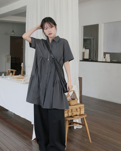 ピンタックカラー半袖シャツミニワンピース｜ミニワンピース｜韓国