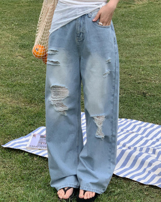 ダメージビンテージワイドデニムパンツ