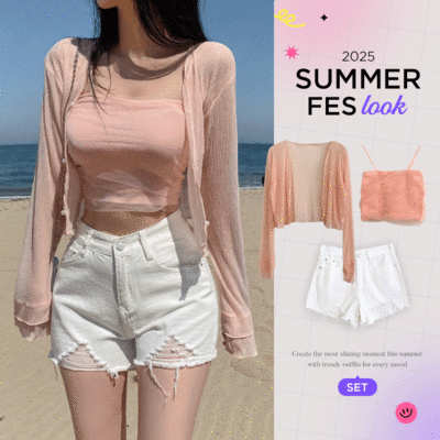 【SUMMER♥フェスコーデセット】カーディガンキャミセット＋ショートパンツ