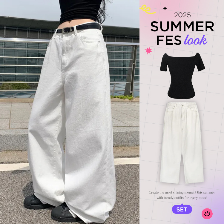 ツーピース 【SUMMER♥フェスコーデセット】Tシャツ+コットンワイドパンツ
