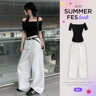 【SUMMER♥フェスコーデセット】Tシャツ＋コットンワイドパンツ