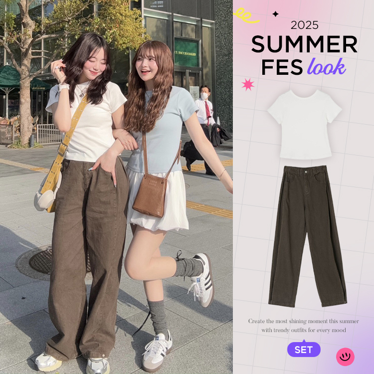 ツーピース 【SUMMER♥フェスコーデセット】Tシャツ+スナップワイドパンツ