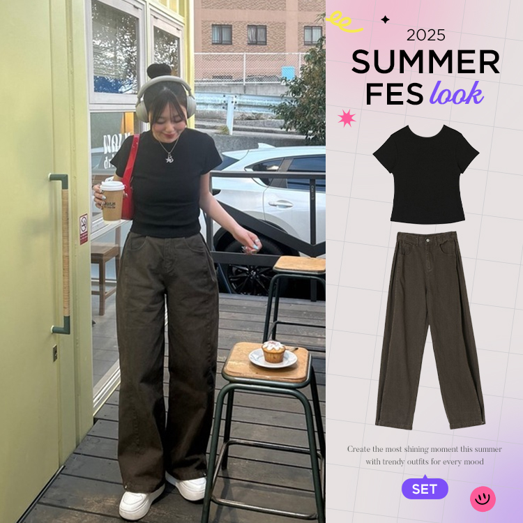 ツーピース 【SUMMER♥フェスコーデセット】Tシャツ+スナップワイドパンツ