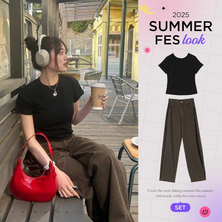ツーピース 【SUMMER♥フェスコーデセット】Tシャツ+スナップワイドパンツ