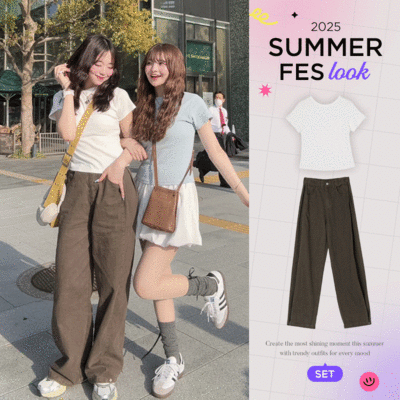 【SUMMER♥フェスコーデセット】Tシャツ＋スナップワイドパンツ
