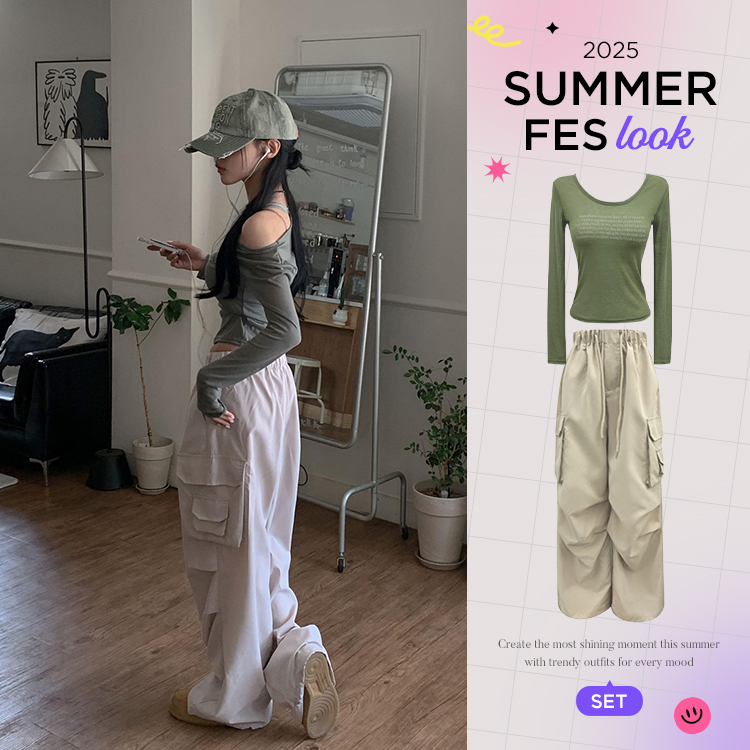 SUMMER♥フェスコーデセット】長袖Tシャツ＋ナイロンパンツ