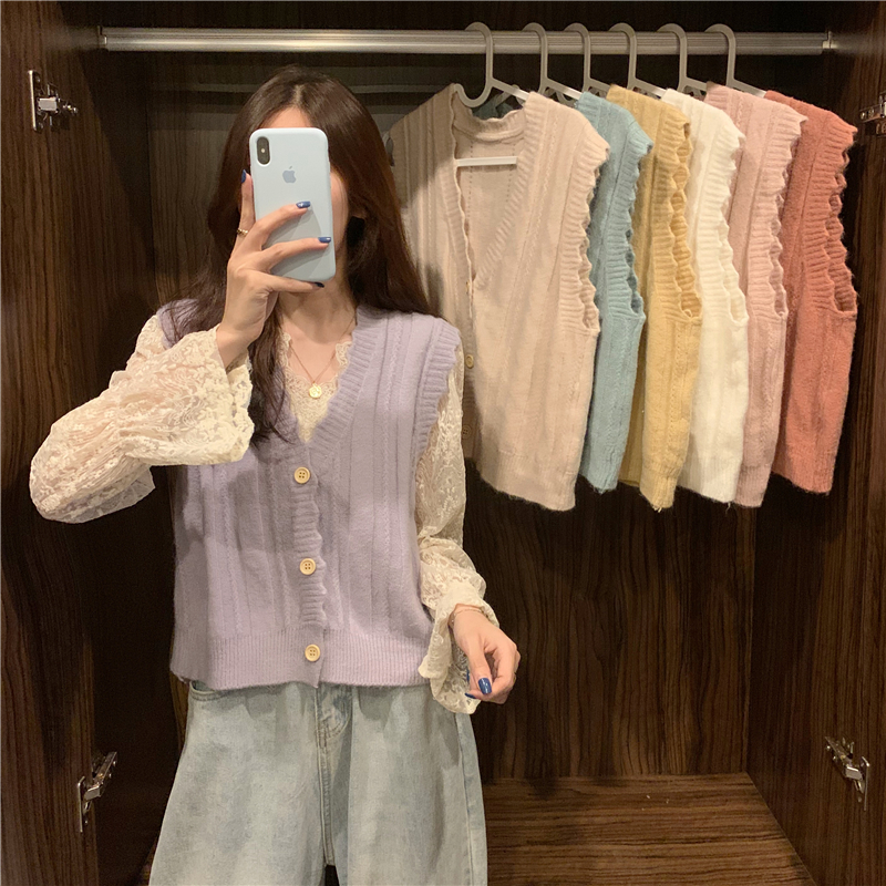 レースブラウス+ニットベストセット