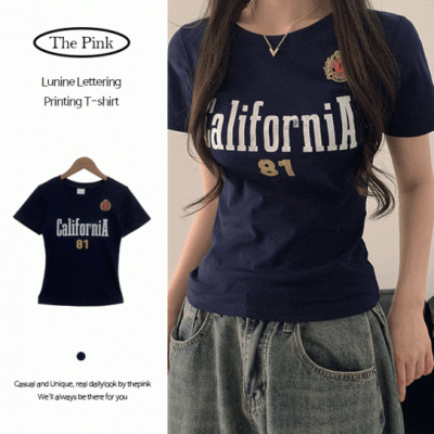スリムレタリング半袖Tシャツ