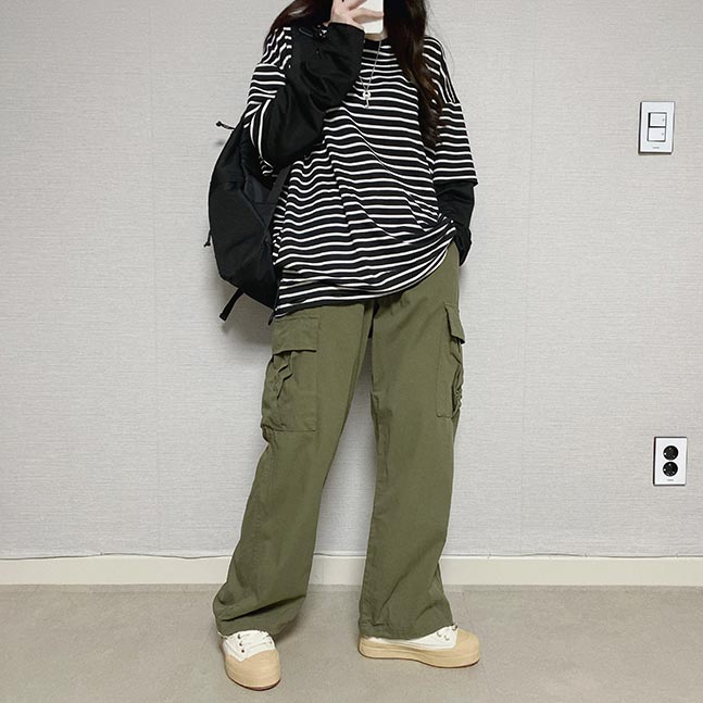 ストライプレイヤード長袖Tシャツ
