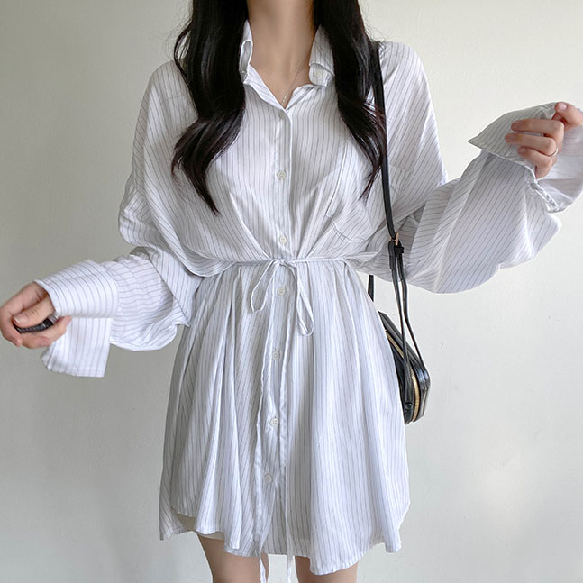 ストライプロングシャツワンピース