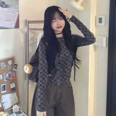 【タイ】シャーリングチェック長袖Tシャツ