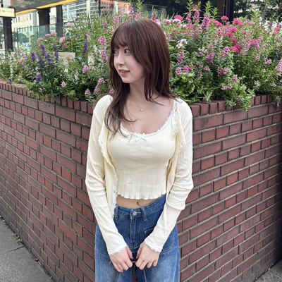 【キャミSET】レースリボン長袖カーディガン