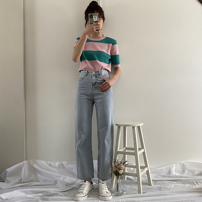 配色ポイントボーダーTシャツ