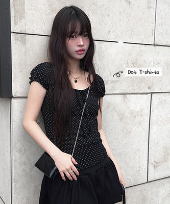 リボンドットパフ半袖ブラウス