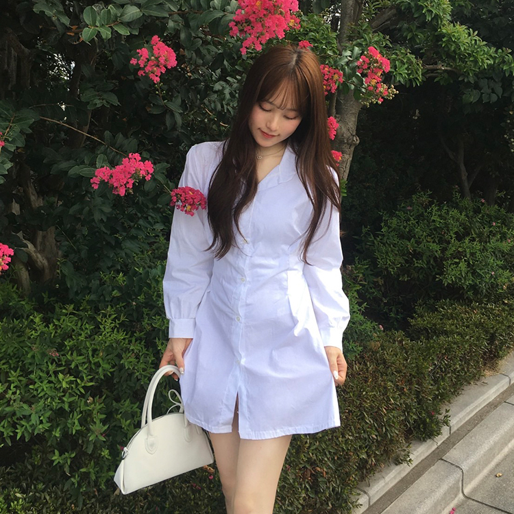 バックリボンミニシャツワンピース｜ミニワンピース｜韓国