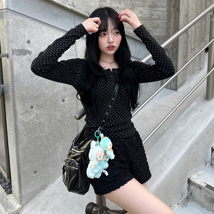 ドットヘンリーネックトップス｜長袖Tシャツ｜韓国ファッション通販 SONA