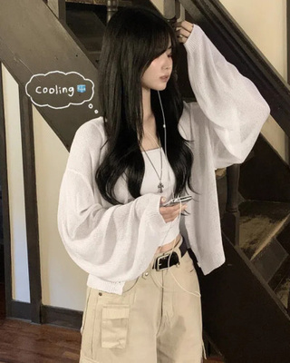 안입은듯 시원 아방핏 시스루 벌룬 크롭 박시 니트가디건 여름 간절기 가디건 빅사이즈