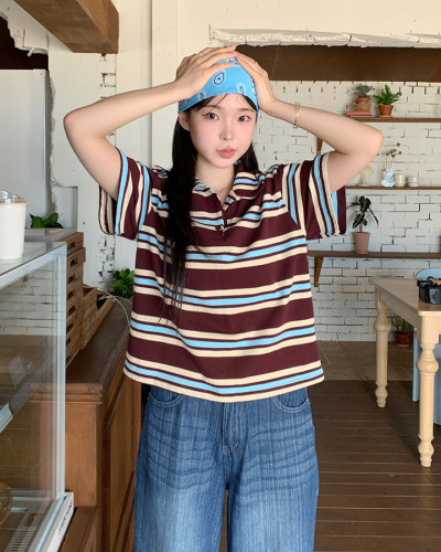 ストライプカラーTシャツ｜半袖Tシャツ｜韓国ファッション通販 SONA