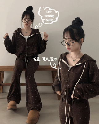 【SET】ドットフードジップアップ ブーツカットパンツ