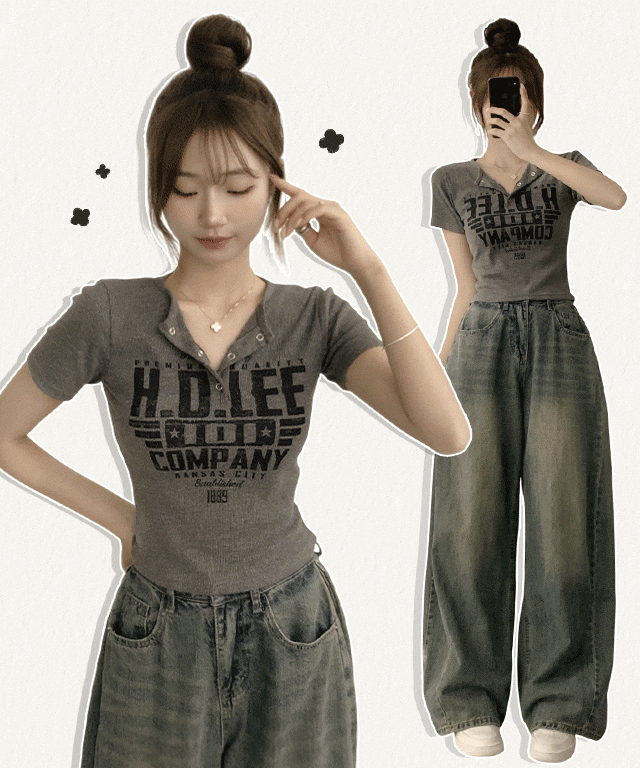 ラウンドボタン半袖Tシャツ(5color)