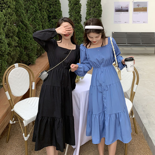 スクエアネックロングワンピース