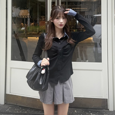 チェックレイヤード風長袖Tシャツ